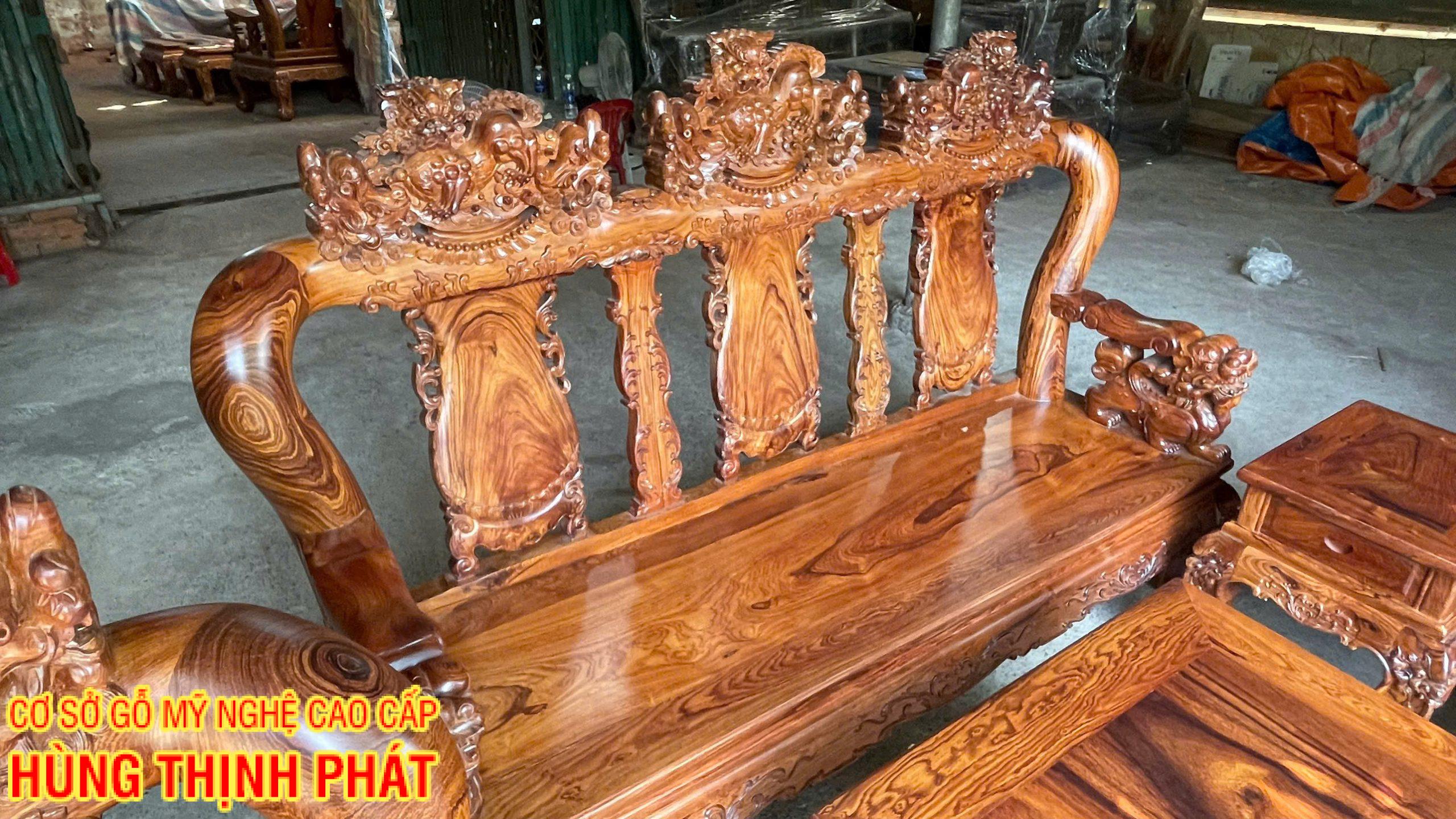 Bộ Bàn Ghế Phòng Khách Tay 12 – 6 Món Gỗ Cẩm Lai Đẹp Sang Trọng Cho Không Gian Từ 15–20m²