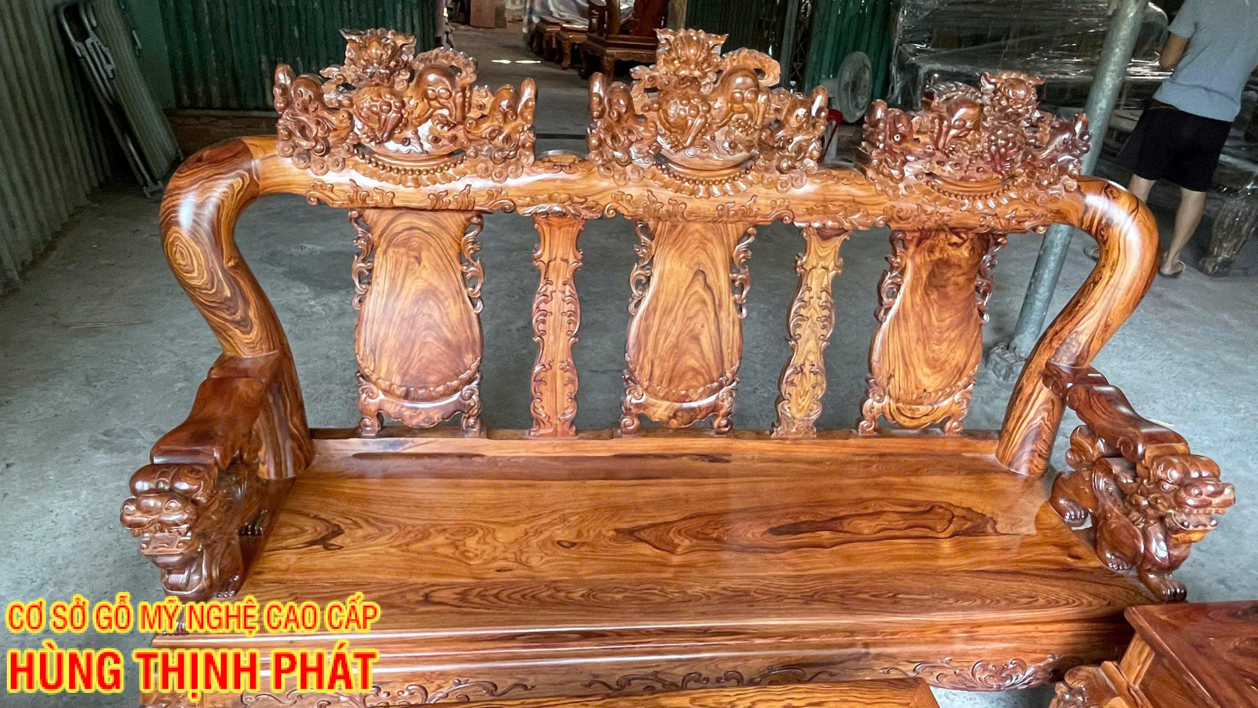 Bộ Bàn Ghế Phòng Khách Tay 12 – 6 Món Gỗ Cẩm Lai Đẹp Sang Trọng Cho Không Gian Từ 15–20m²