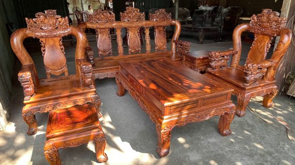 Bộ Bàn Ghế Phòng Khách Tay 12 – 6 Món Gỗ Cẩm Lai Đẹp Sang Trọng Cho Không Gian Từ 15–20m²