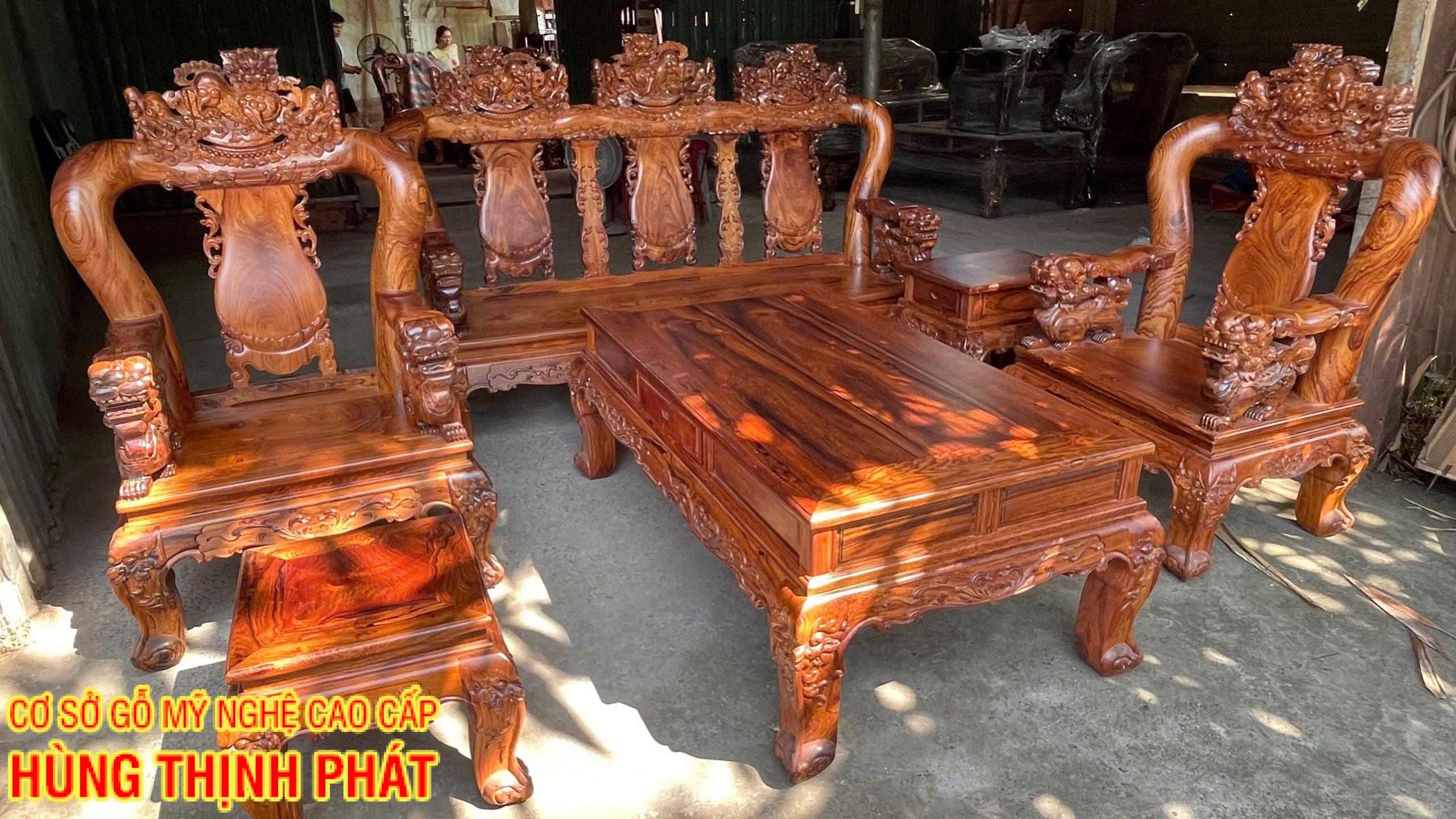 Bộ Bàn Ghế Phòng Khách Tay 12 – 6 Món Gỗ Cẩm Lai Đẹp Sang Trọng Cho Không Gian Từ 15–20m²