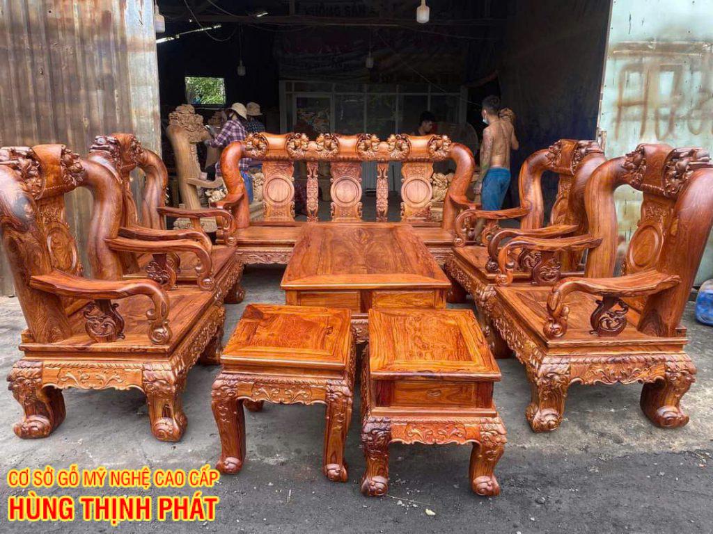 Bộ Bàn Ghế Chạm Đào Tay 16 Gỗ Cẩm Lai 10 Món