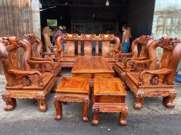 Bộ Bàn Ghế Chạm Đào Tay 16 Gỗ Cẩm Lai 10 Món