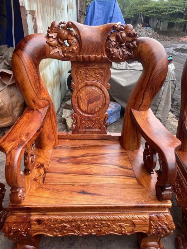 Bộ Bàn Ghế Chạm Đào Tay 16 Gỗ Cẩm Lai 10 Món