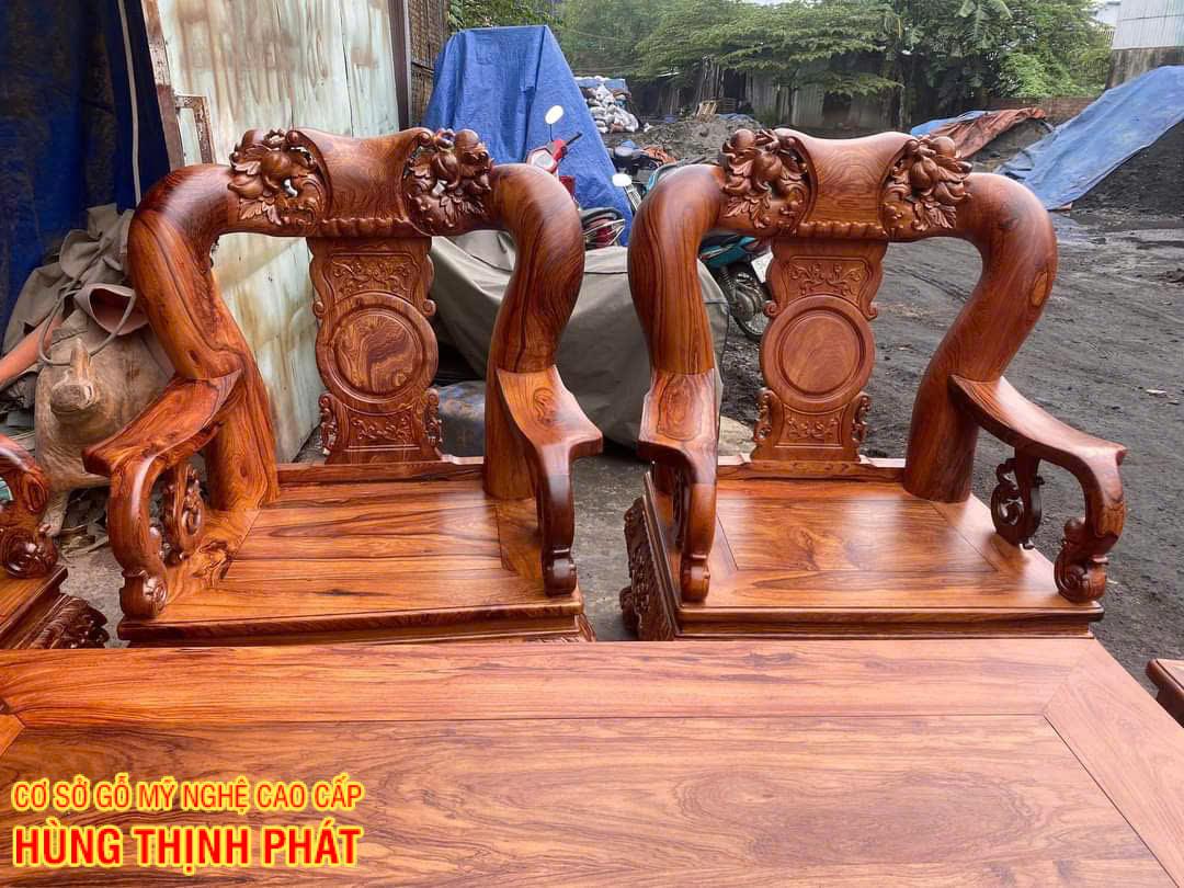 Bộ Bàn Ghế Chạm Đào Tay 16 Gỗ Cẩm Lai 10 Món