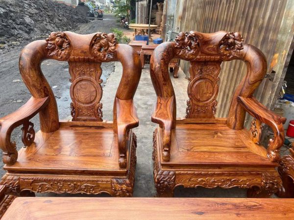 Bộ Bàn Ghế Chạm Đào Tay 16 Gỗ Cẩm Lai 10 Món