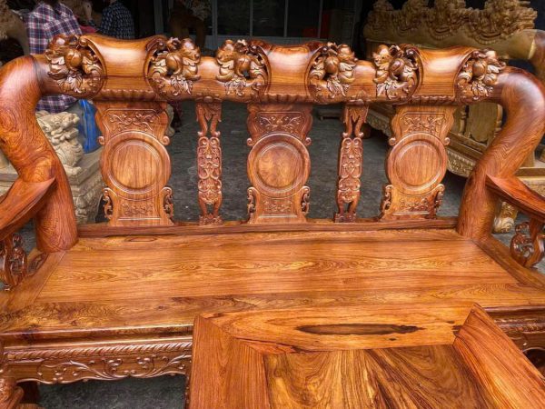 Bộ Bàn Ghế Chạm Đào Tay 16 Gỗ Cẩm Lai 10 Món