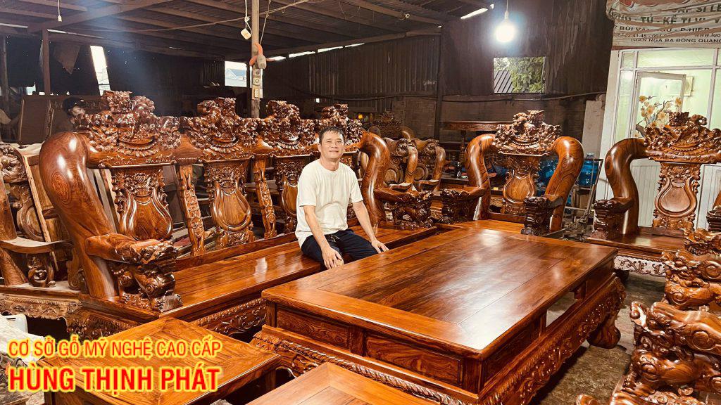 Bộ Bàn Ghế Gỗ Cẩm Lai 10 Món Tay 20 Đục Chạm Kỳ Lân