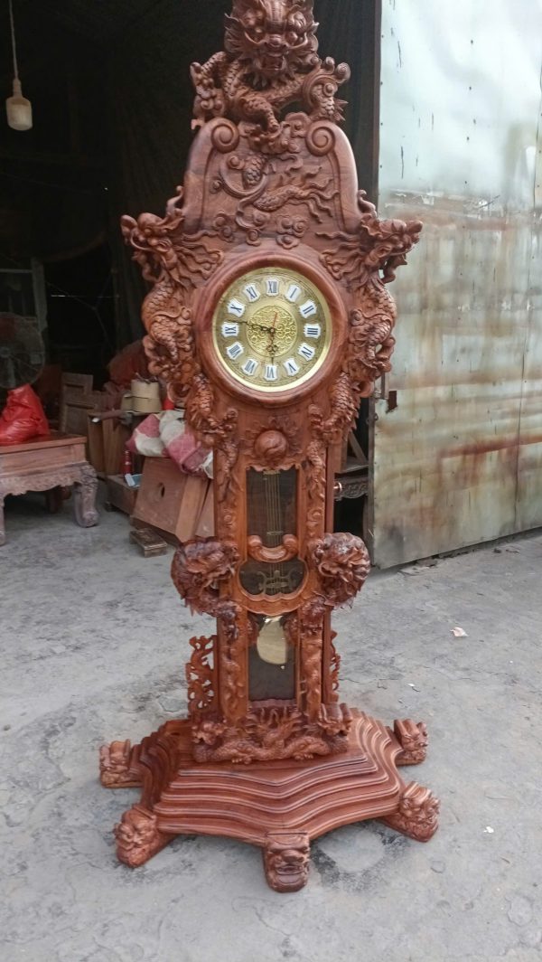Đồng Hồ Cây Gỗ Cẩm Lai Tân Cổ Điển – Tuyệt Tác Song Long Cửu Long Từ Đồ Gỗ Hùng Thịnh Phát
