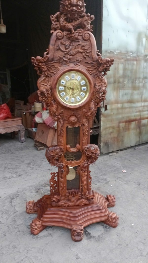Đồng Hồ Cây Gỗ Cẩm Lai Tân Cổ Điển – Tuyệt Tác Song Long Cửu Long Từ Đồ Gỗ Hùng Thịnh Phát