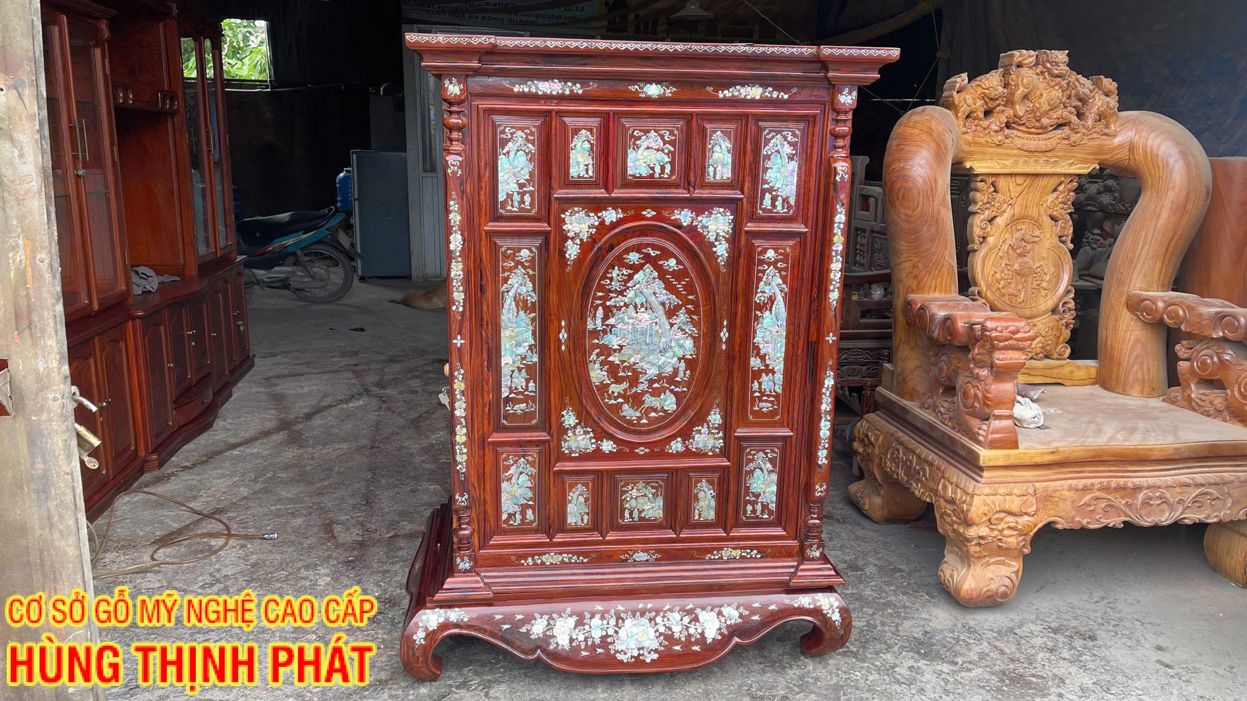 Tủ Thờ 13 Trám Cẩn Ốc Gỗ Cẩm Lai – Nét Đẹp Tâm Linh Tinh Tế Cho Mọi Gia Đình