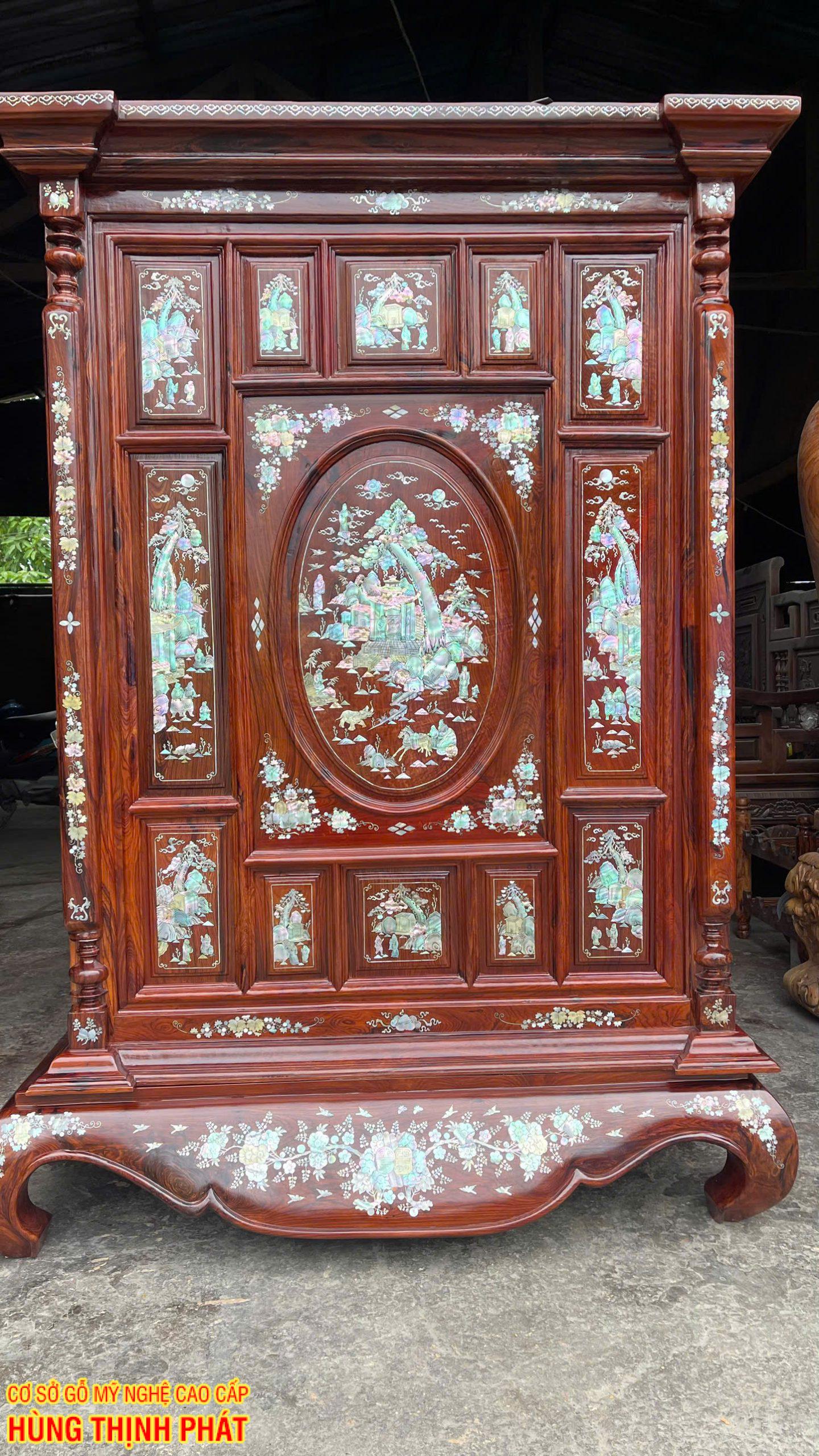 Tủ Thờ 13 Trám Cẩn Ốc Gỗ Cẩm Lai – Nét Đẹp Tâm Linh Tinh Tế Cho Mọi Gia Đình