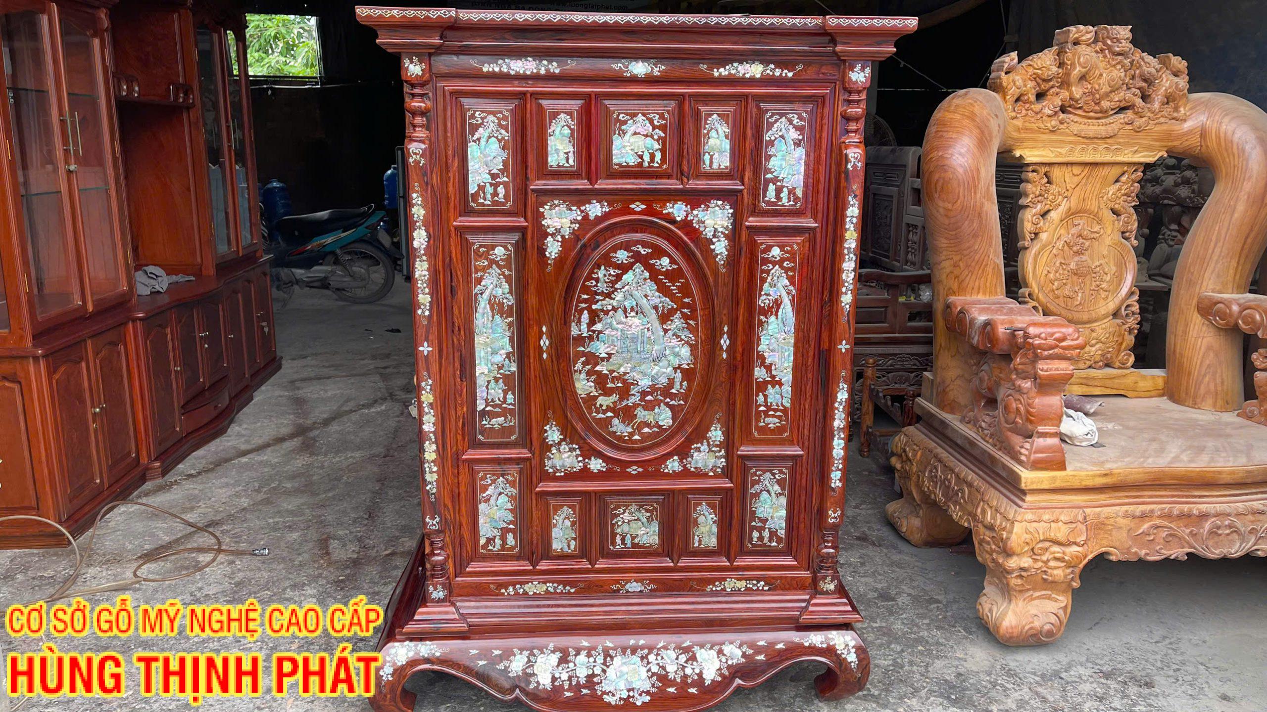 Tủ Thờ 13 Trám Cẩn Ốc Gỗ Cẩm Lai – Nét Đẹp Tâm Linh Tinh Tế Cho Mọi Gia Đình